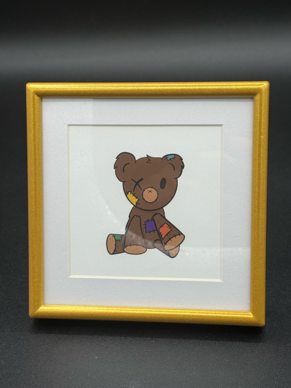 NWOT, 4”x4” Small Gold Framed Teddy Bear Art Print, New